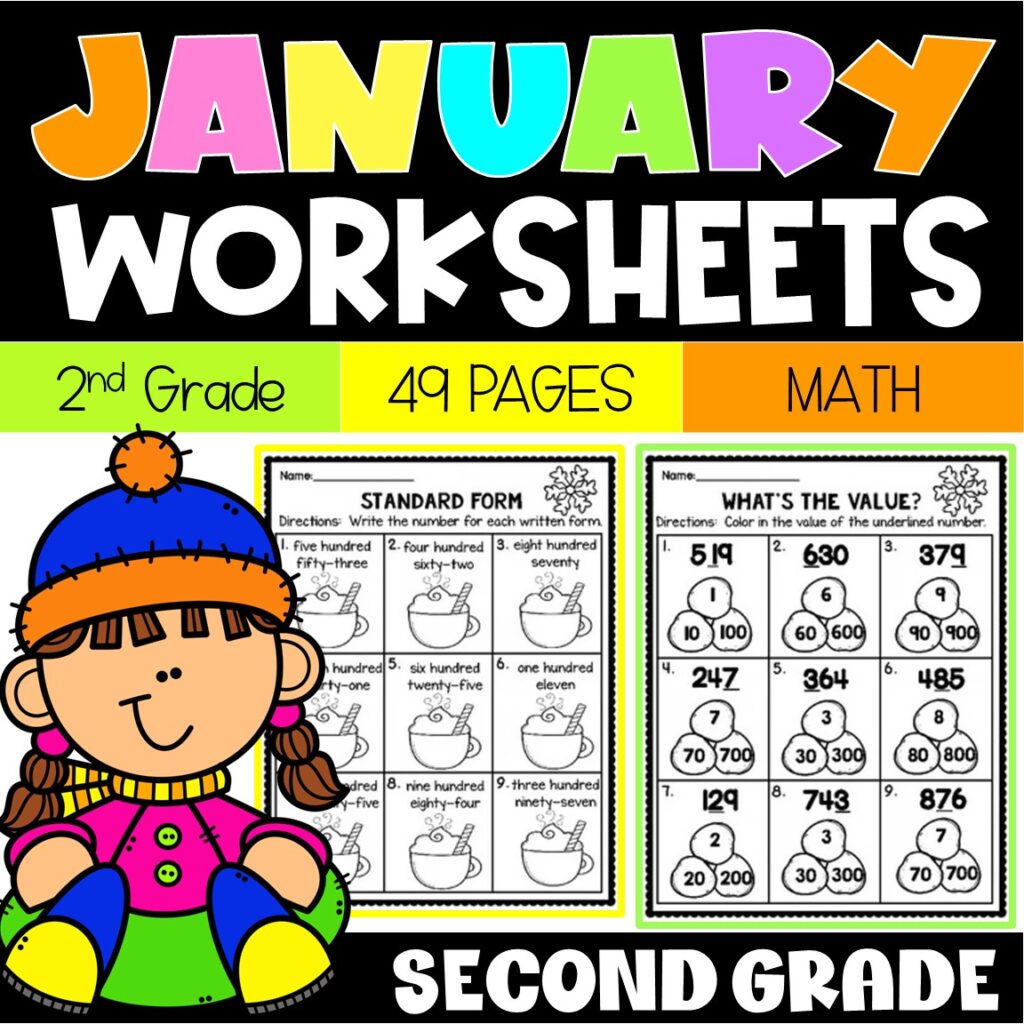 Colorful 2nd grade winter math worksheets with engaging activities for students