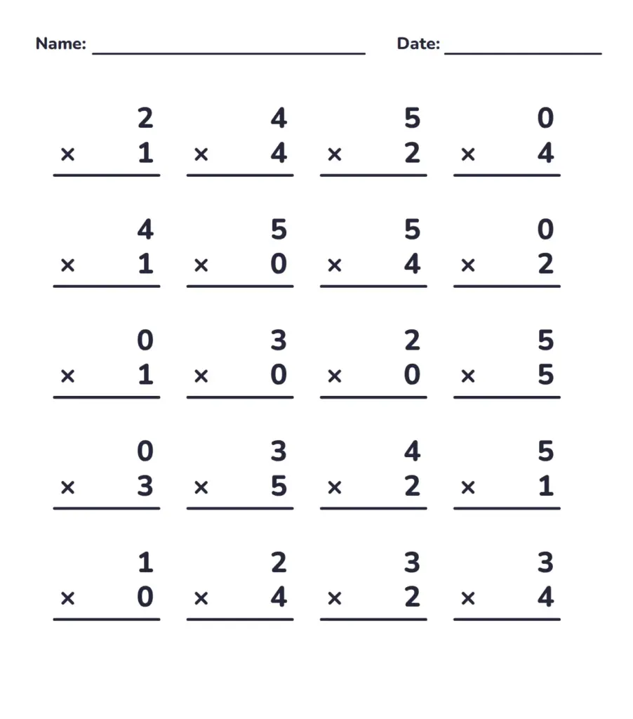Printable 3rd Grade Free Math Worksheets featuring multiplication problems for students
