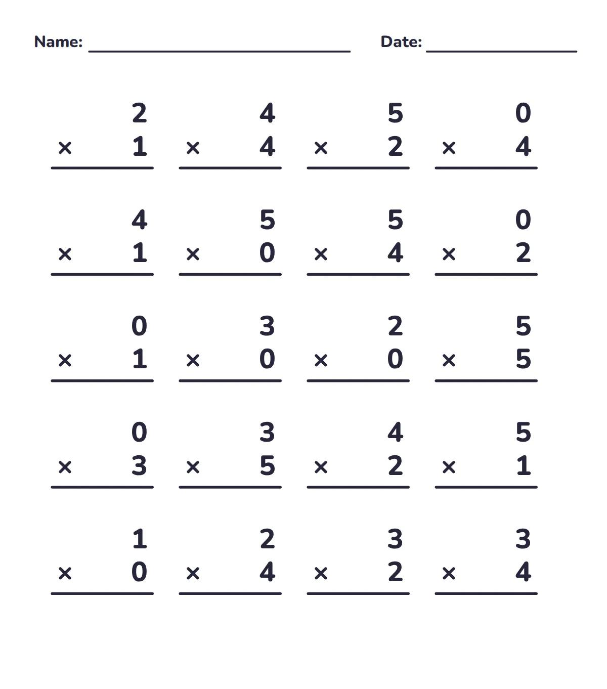 Printable 3rd Grade Free Math Worksheets featuring multiplication problems for students