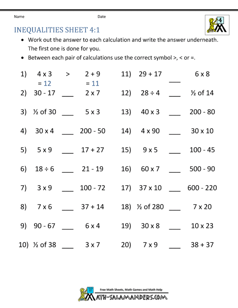 4th Grade Math Practice Multiples, Factors and Inequalities ...