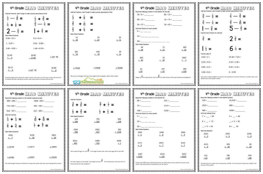 4th Grade Math Worksheets – Mad Minutes Practice Mad Minutes math practice worksheets for 4th grade students
