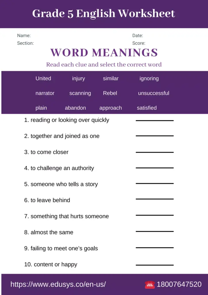 5th Grade English Worksheet – Free Printable for Vocabulary Practice 5th grade English worksheet with vocabulary exercises for students
