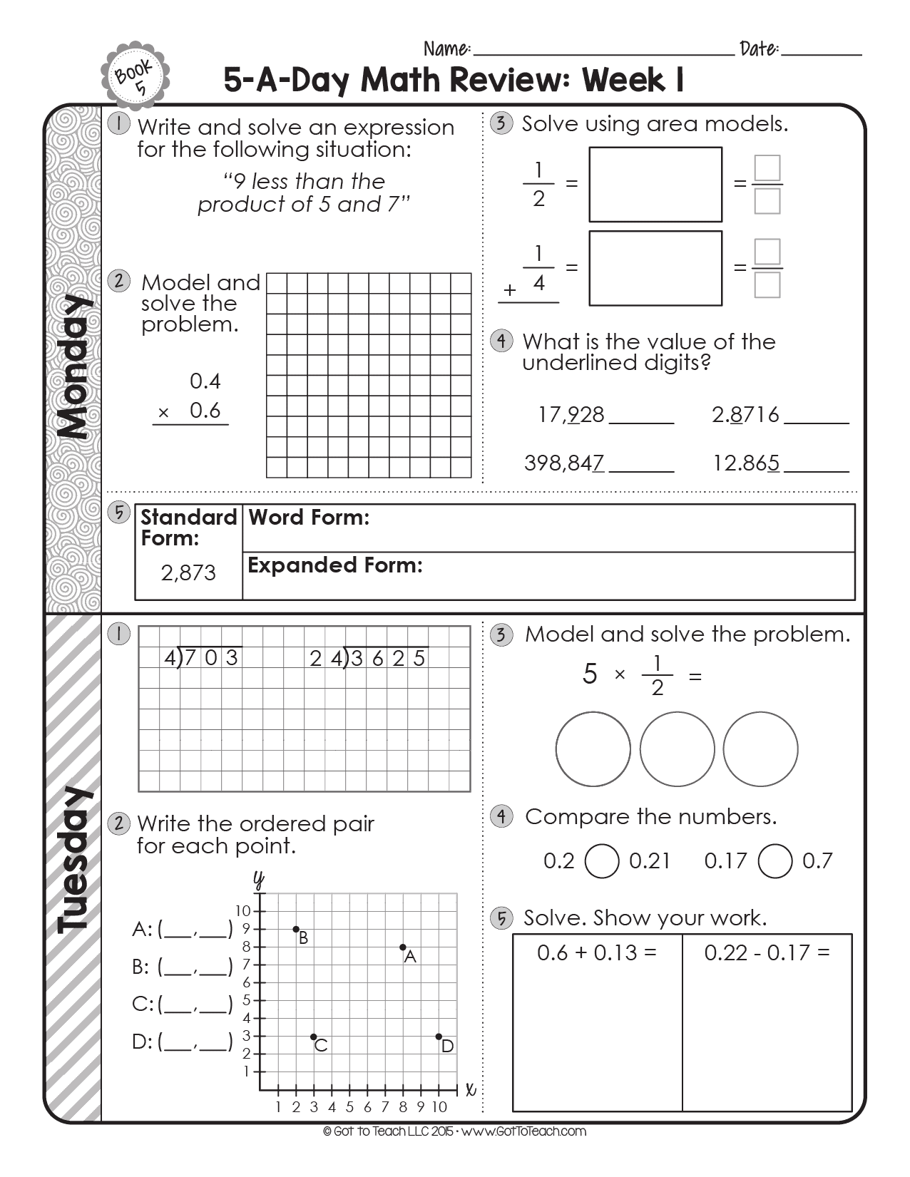 5th Grade Math Review Worksheets - FREE 5th Grade Daily Math Spiral Review • Teacher Thrive - Worksheets ...