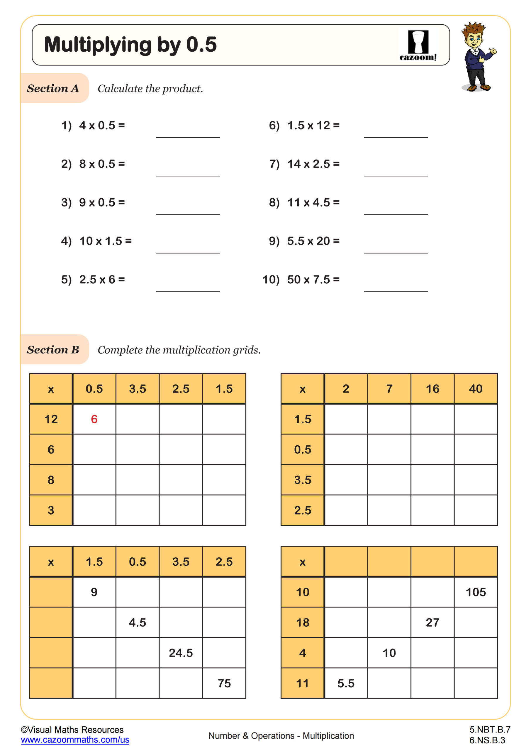 Printable 5th Grade Math Worksheets With Answers featuring multiplication problems and grids