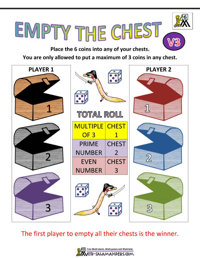 6th Grade Math Games – Empty the Chest Colorful Empty the Chest game for 6th graders to practice math skills