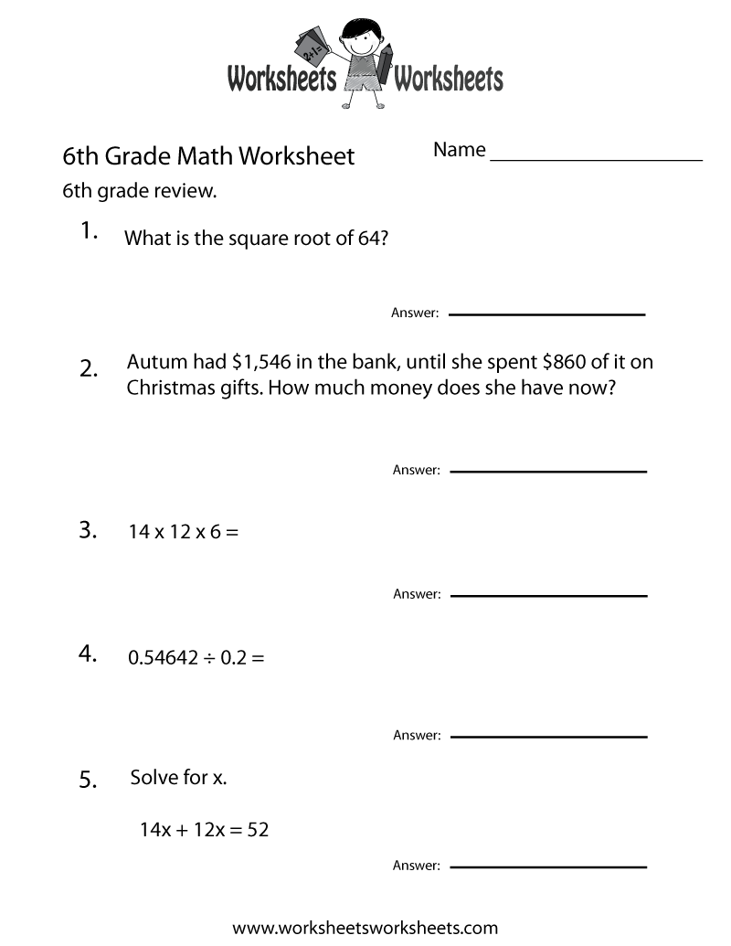 6th Grade Math Worksheets Free Printable - Free Printable Sixth Grade Math Practice Worksheet