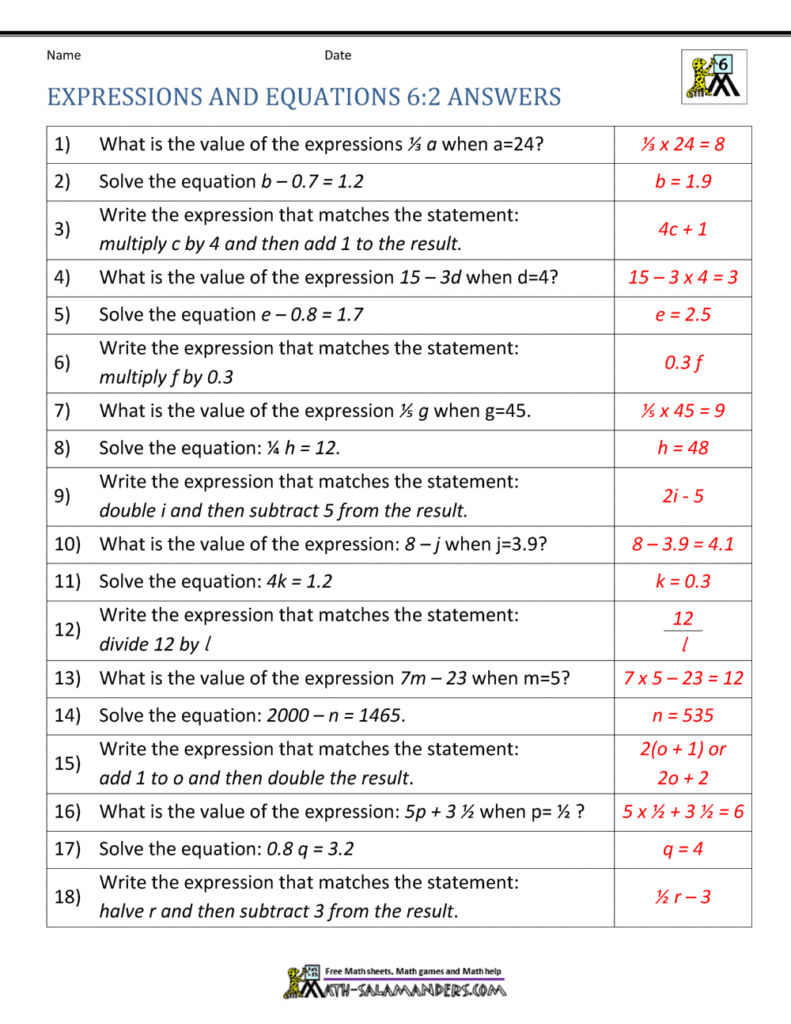 6th Grade Math Worksheets | Full Year Handouts and Printouts ...