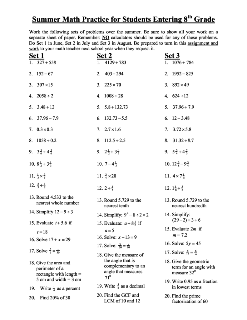 8th Grade Math Facts and Printable Worksheets – 2018 8th Grade Math Facts and Printable Worksheets - 2018