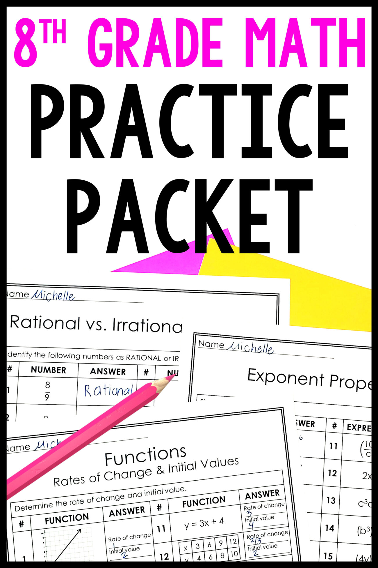 8th Grade Math Review Worksheets - 8th Grade Math Practice Packet, Worksheets & Homework Full Year Review ...