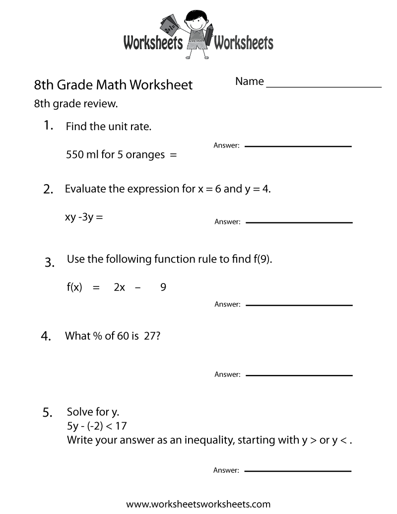 8th Grade Math Worksheets Free - Eighth Grade Math Practice Worksheet - Free Printable Educational Worksheet