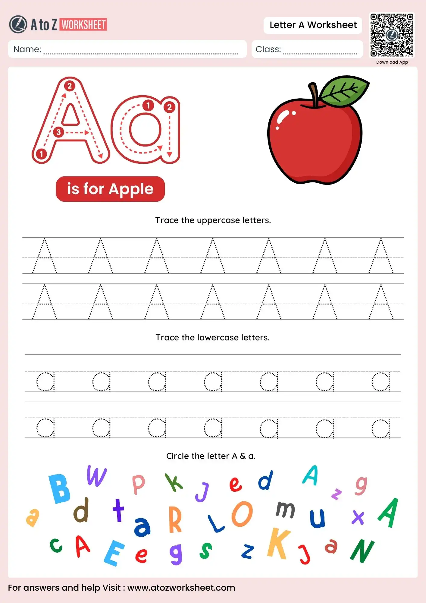 A And An Worksheets For Preschool - Free printable letter A worksheet for preschoolers featuring tracing and letter recogniti