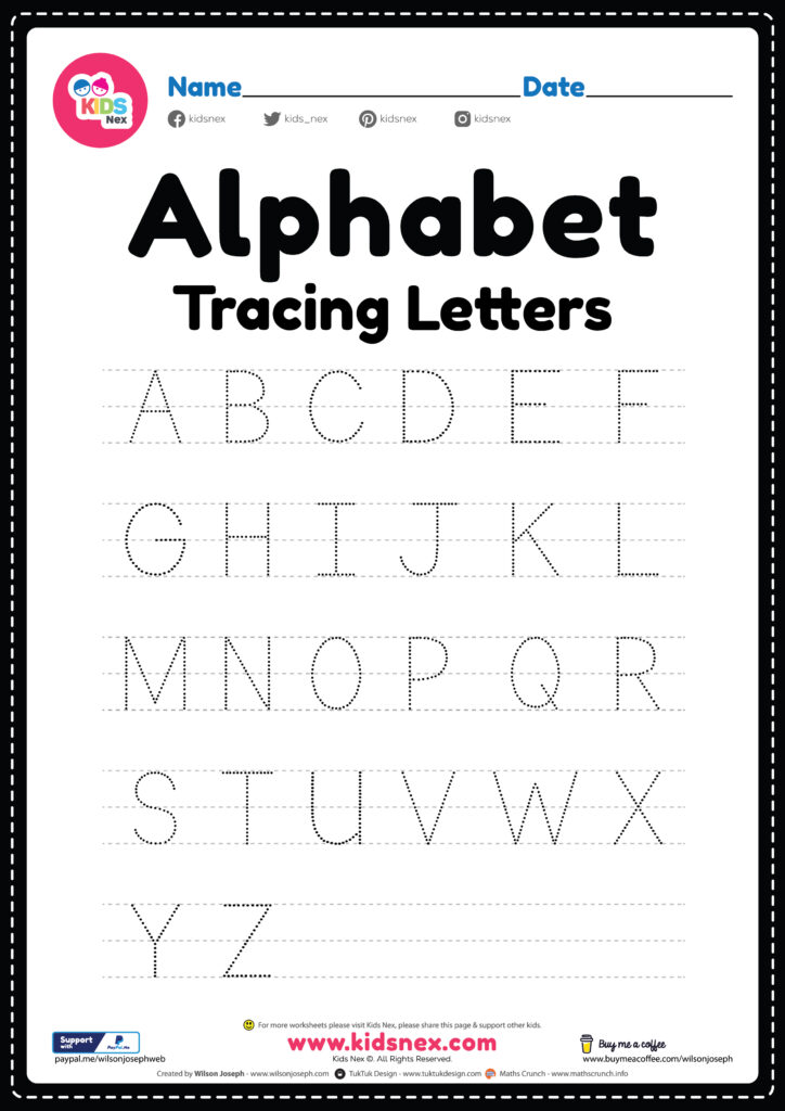 A To Z Alphabet Worksheet For Nursery featuring tracing letters A to Z for kids