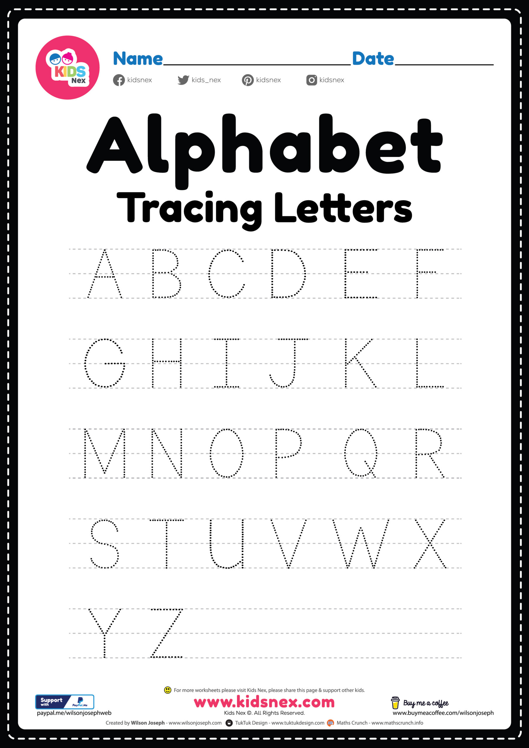 A To Z Alphabet Worksheet For Nursery featuring tracing letters A to Z for kids