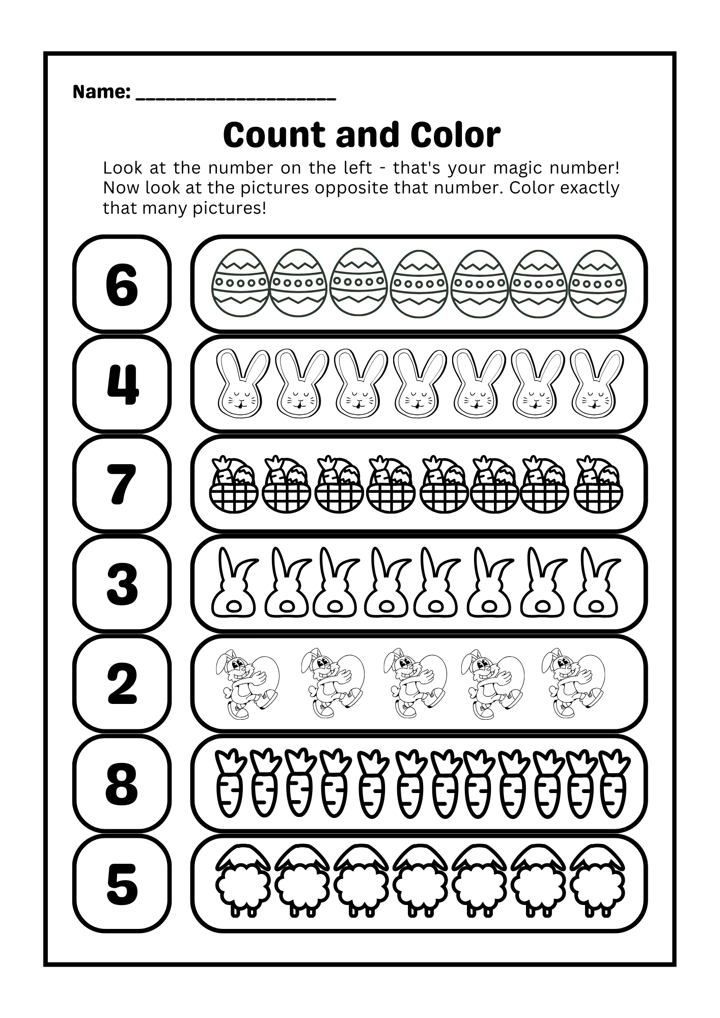 Engaging Count and Color Easter worksheet for Activity Pages For 7 Year Olds with bunnies and eggs