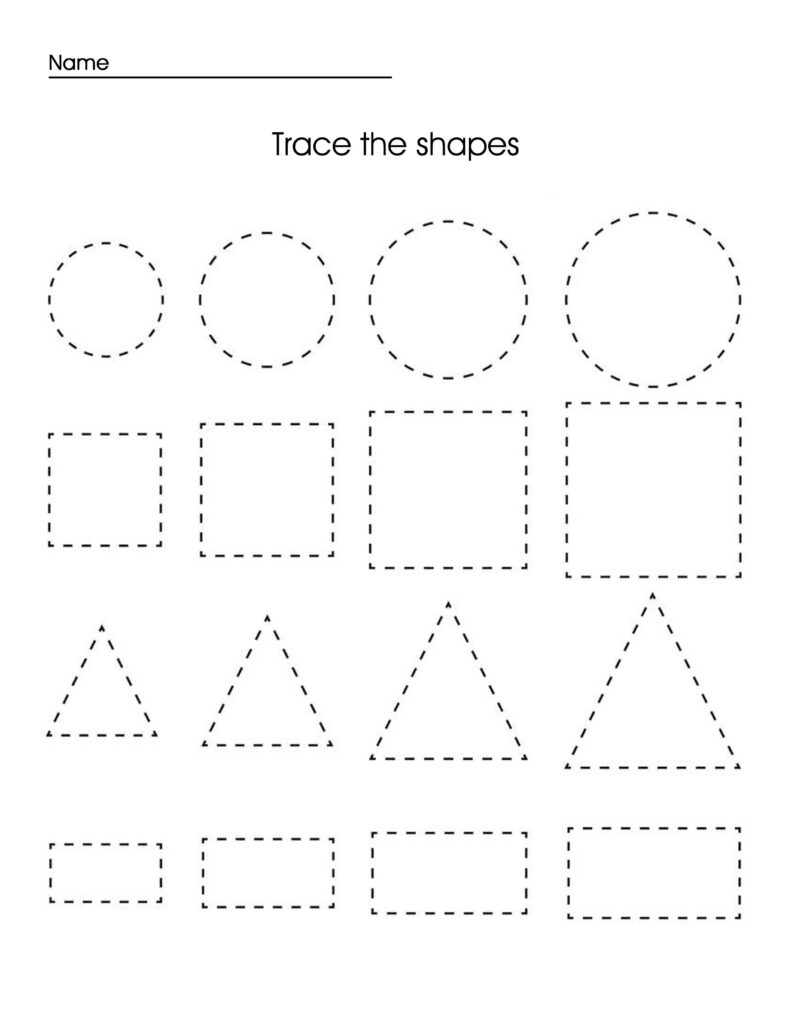 Free printable tracing worksheet for shapes designed for Activity Sheets For 2 3 Year Olds