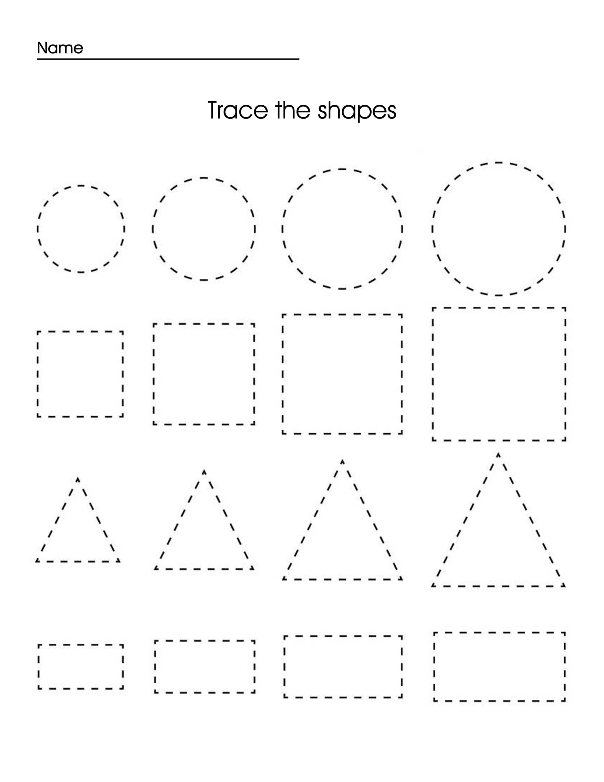 Free printable tracing worksheet for shapes designed for Activity Sheets For 2 3 Year Olds