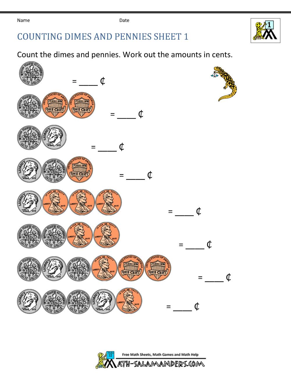 Adding Dimes And Pennies Worksheet - Counting Money Worksheets 1st Grade
