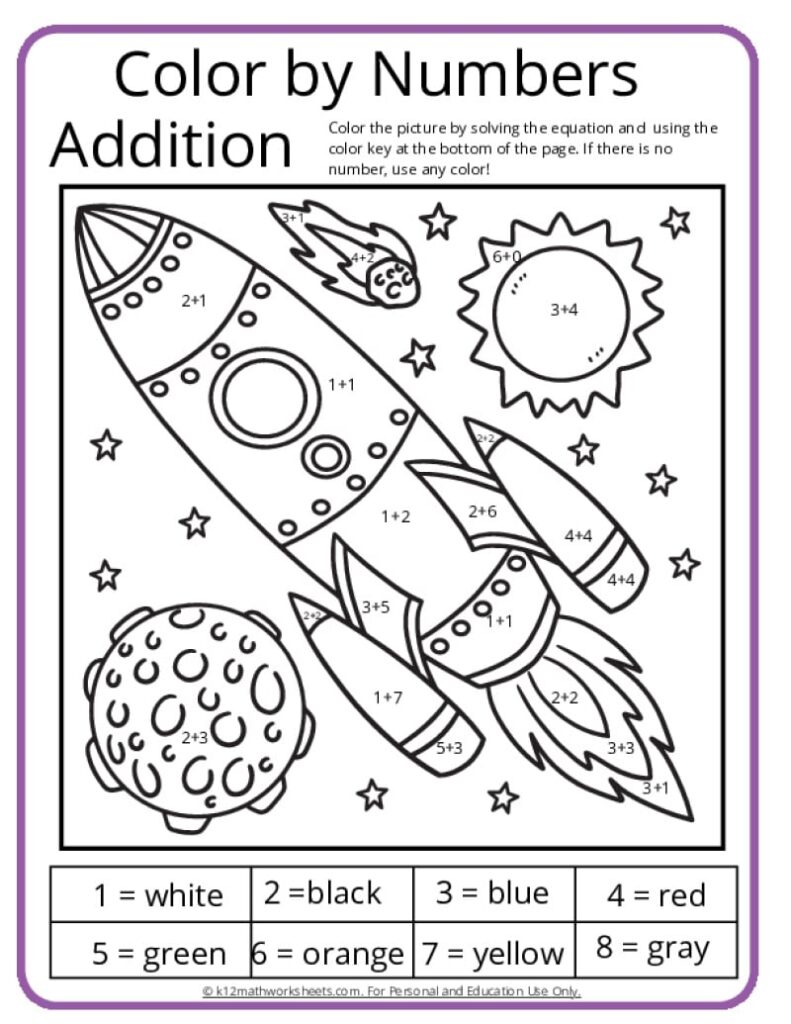 Addition And Color By Number Worksheets Addition And Color By Number Worksheets