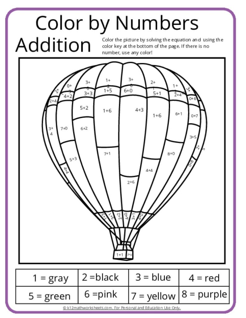 Addition Color by Number Printable Activities - Worksheets Library