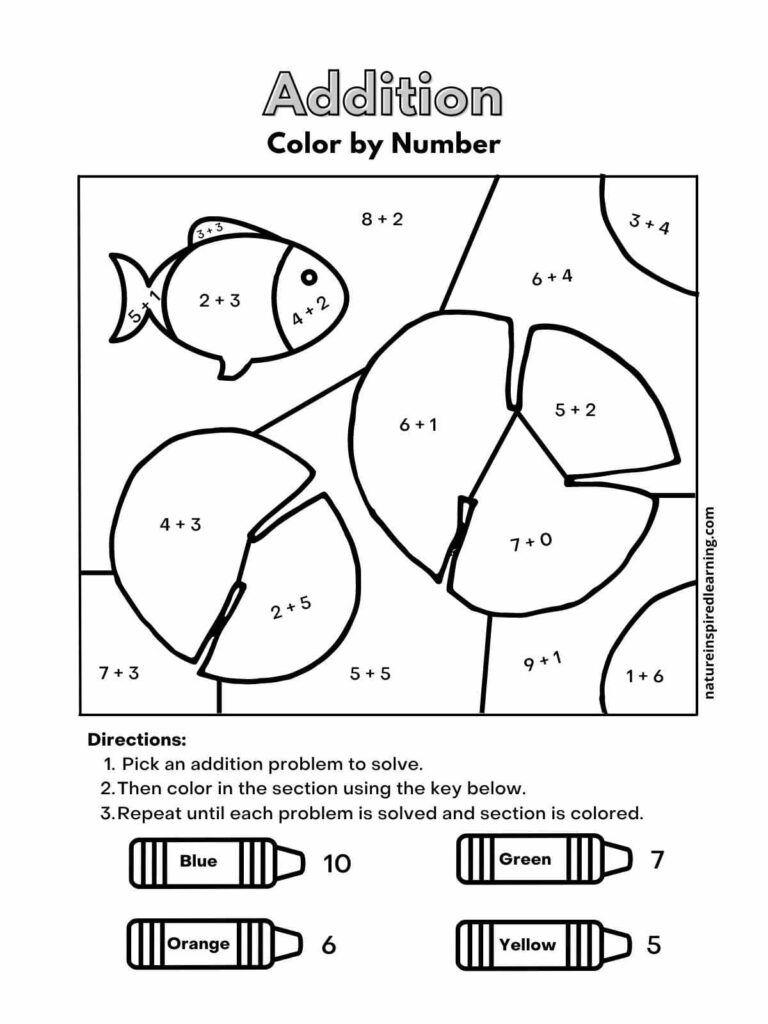 Addition Color by Number Worksheets - Nature Inspired Learning ...