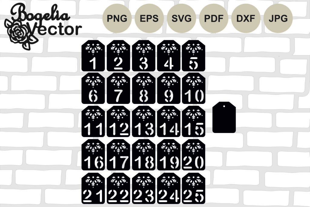 Advent Calendar Free Printable Numbers in black tags for festive holiday decorations