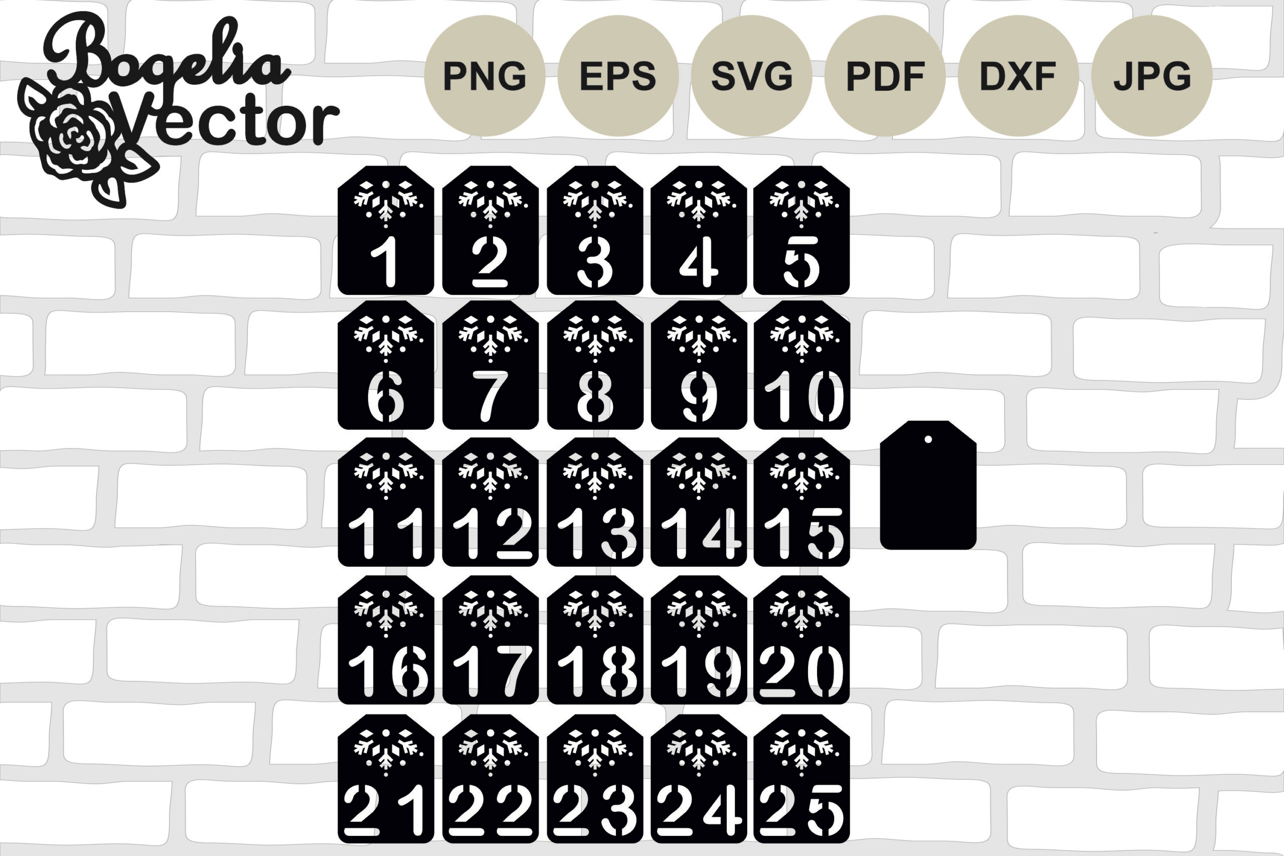 Advent Calendar Free Printable Numbers in black tags for festive holiday decorations