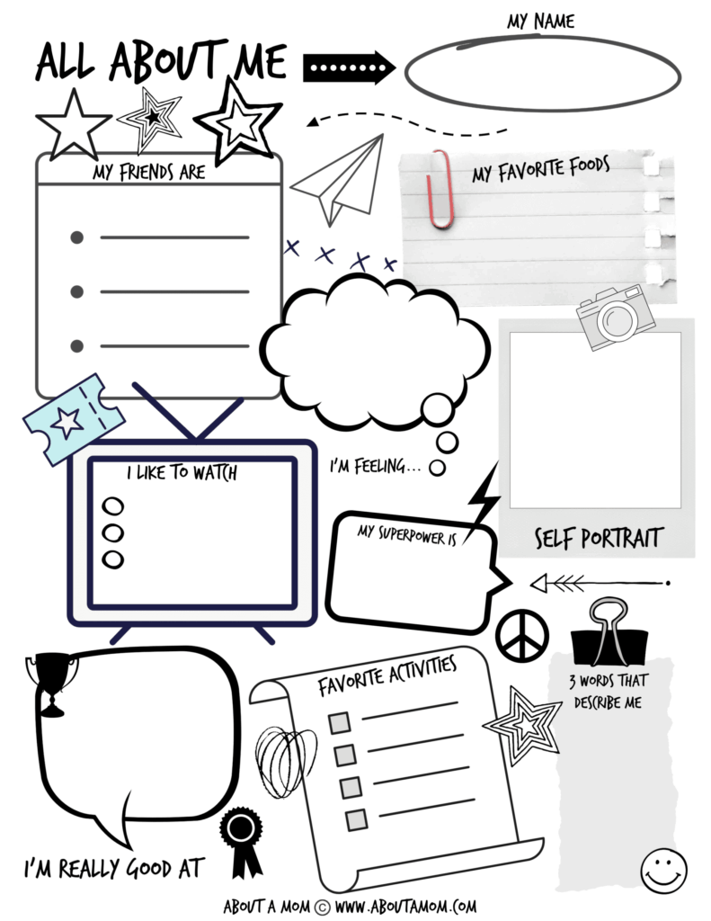 All About Me Printable Activity Page for Kids Creative all about me printable activity page for kids to express their interests and personality