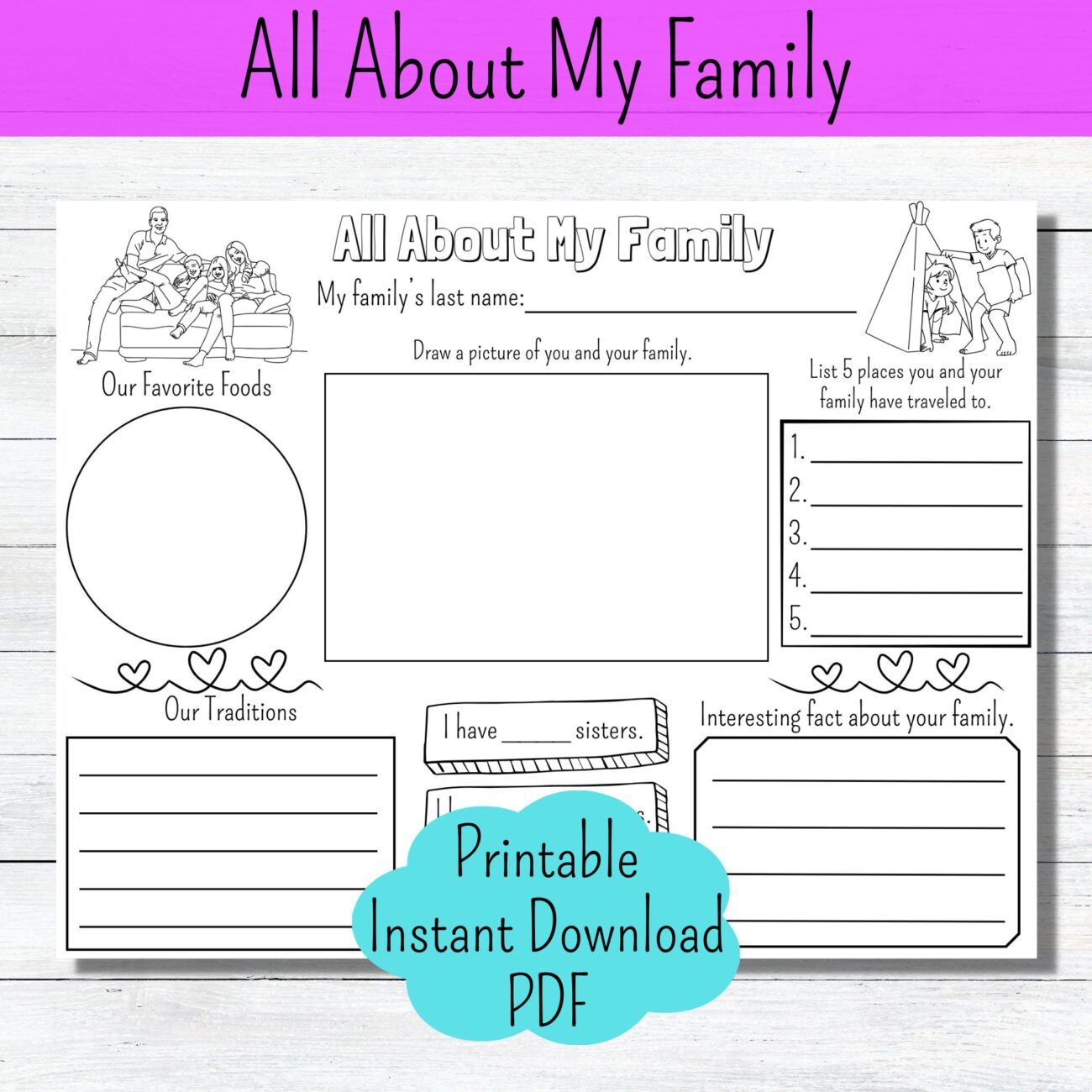 All About My Family Worksheet, Kids Activity Page (PDF) - Etsy