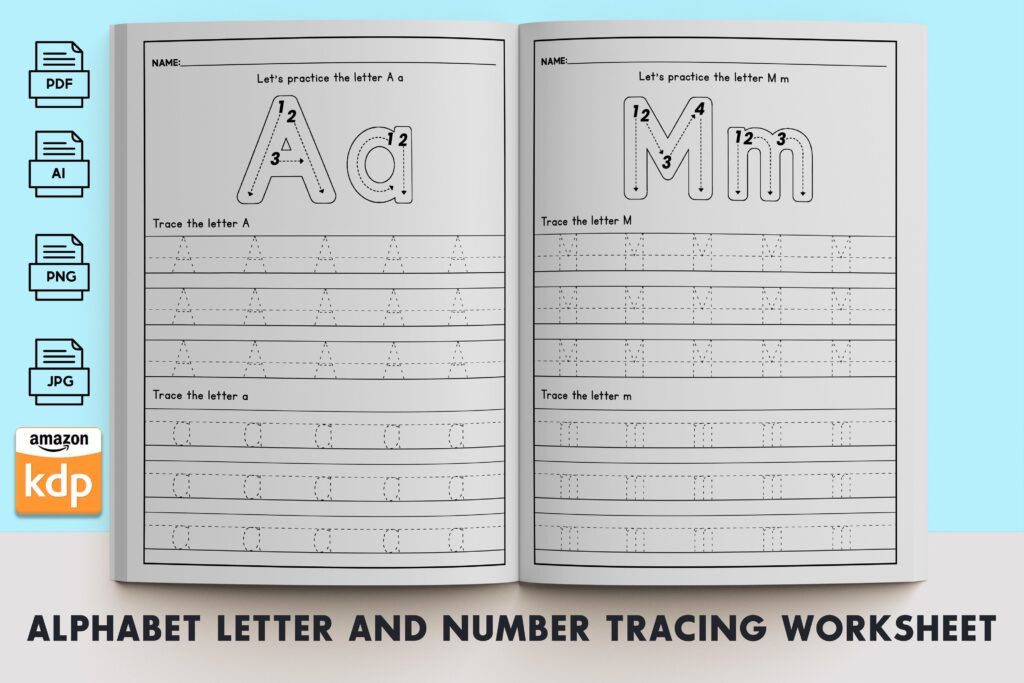Interactive alphabet and number tracing worksheets designed for children