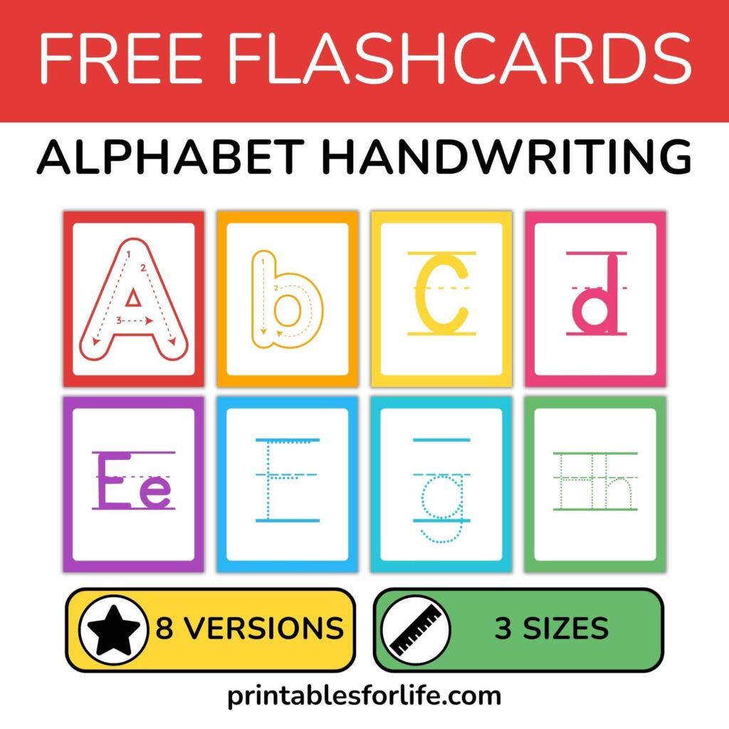 Alphabet Handwriting Flashcards for Kids Handwriting flashcards showing letters in various styles for practice