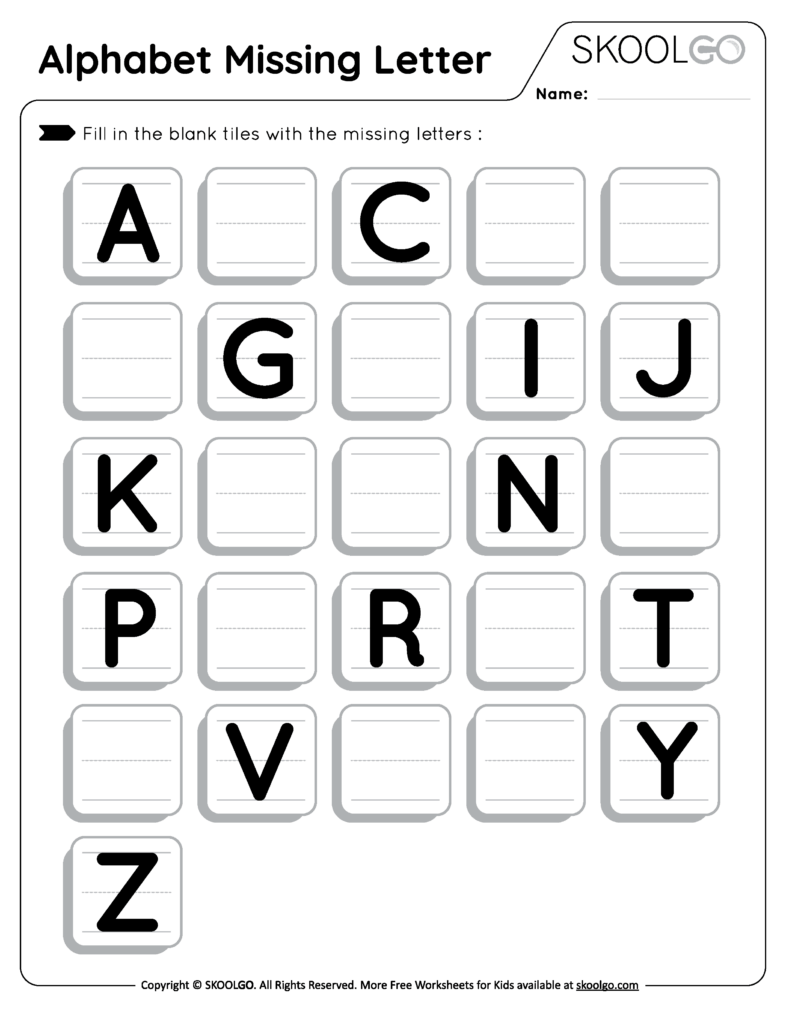 Alphabet Missing Letter – Free Worksheet for Kids – SKOOLGO … Alphabet Missing Letter - Free Worksheet for Kids - SKOOLGO ...