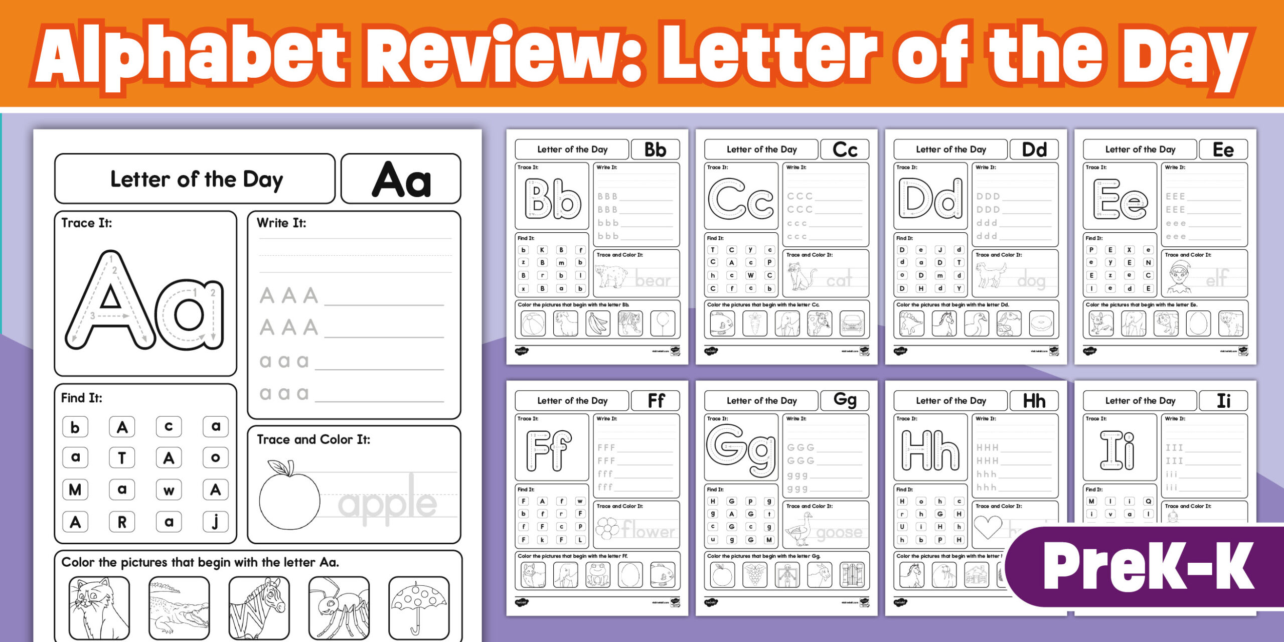 Free printable Alphabet Review Worksheets For Preschool featuring the Letter of the Day activities