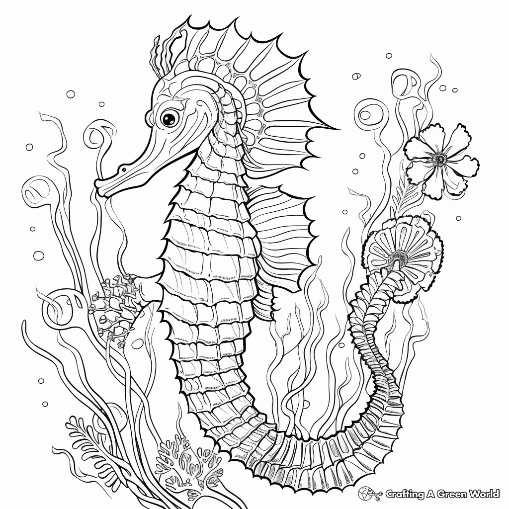 Artistic seahorse illustration for Animal Adult Coloring Pages Printable, great for creative relaxation