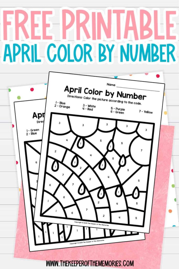 April Color By Number Printable for Kids Free printable April color by number worksheet with raindrops and colors