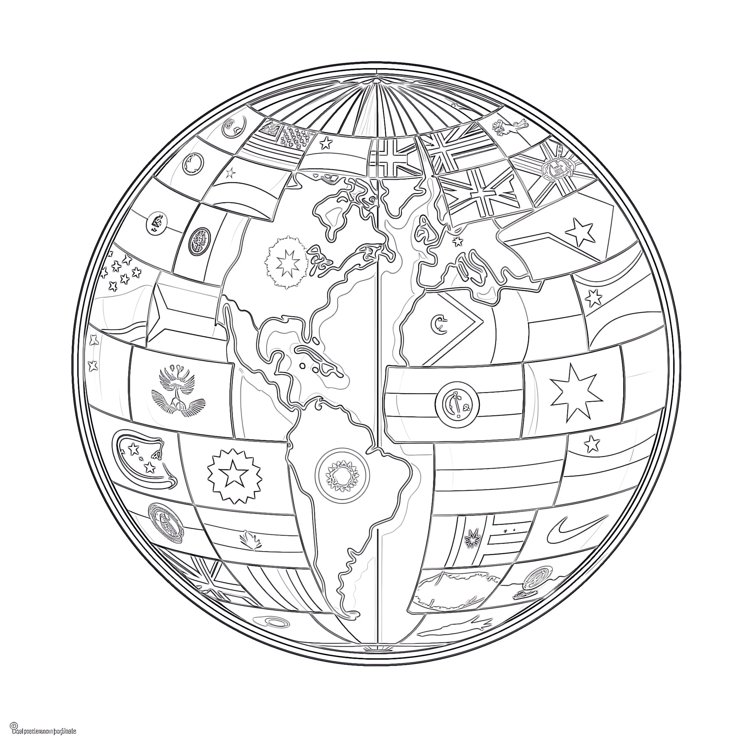 Detailed coloring page featuring various world flags for Around The World Coloring Sheets