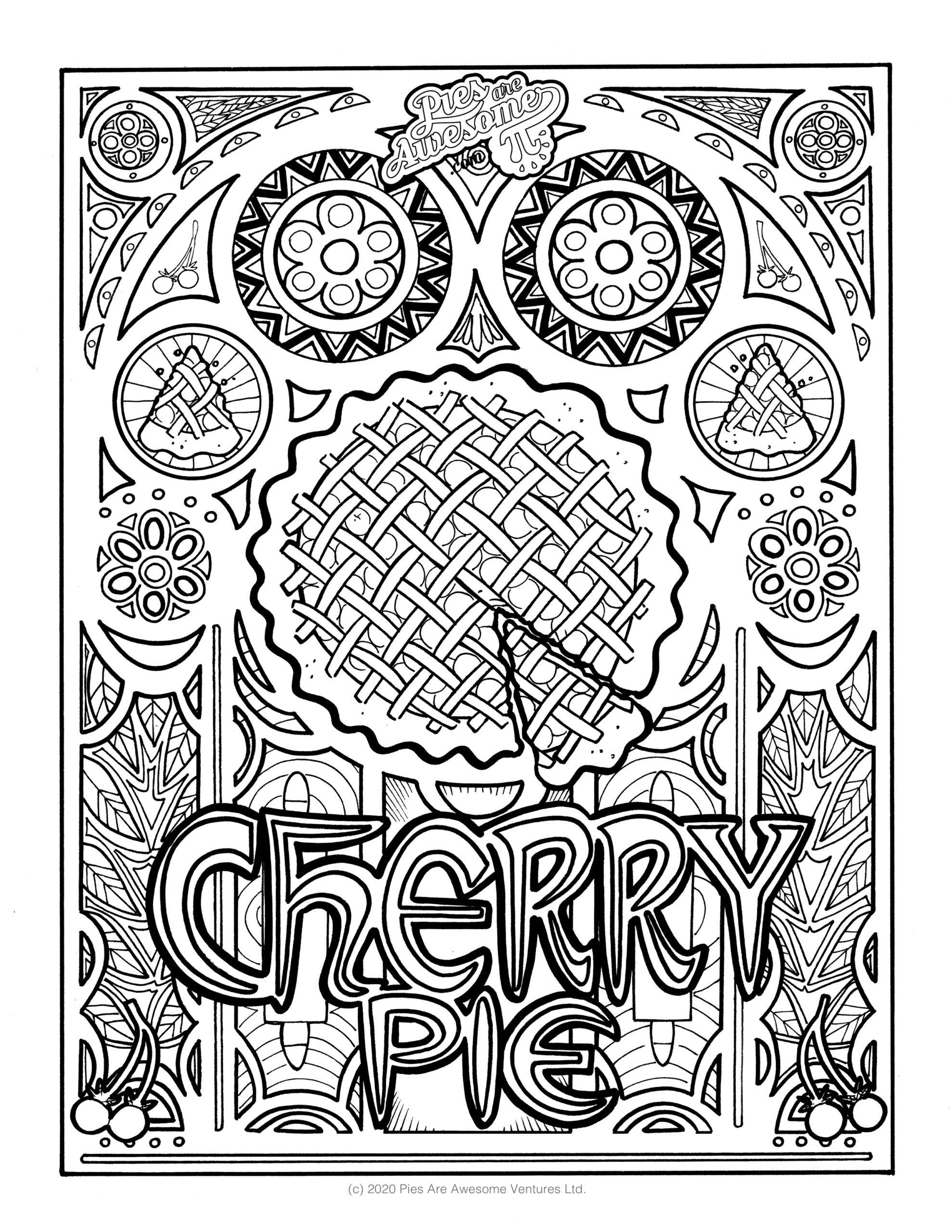 Awesome Coloring Pages For Adults - Intricate cherry pie coloring page featuring detailed patterns and designs for relaxation