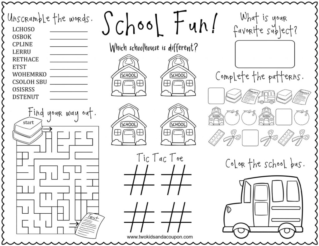 Engaging Back To School Activity Sheets featuring games and puzzles for kids