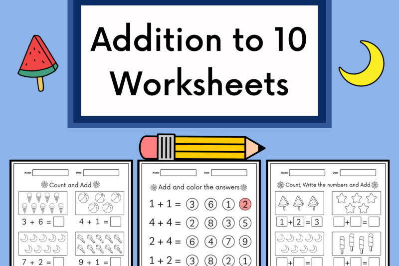 Beginner Addition Worksheets For Kindergarten 1-10