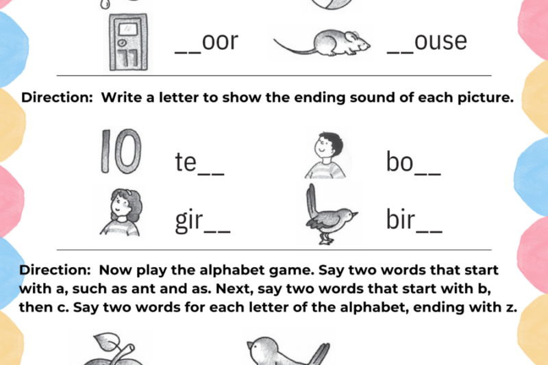 Beginning And Ending Sounds Worksheets