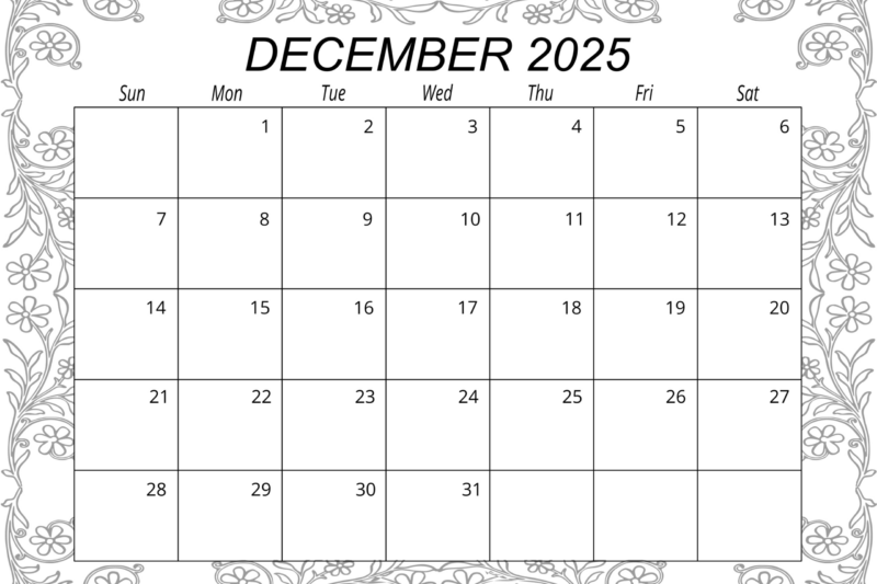 Blank Calendar Printable December 2025