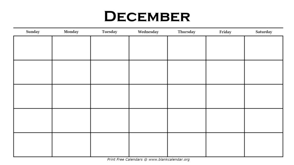 Blank December Calendar To Print - December Blank Printable Calendar - King Printables