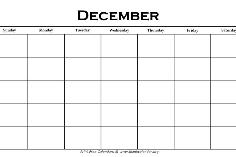 Blank December Calendar To Print