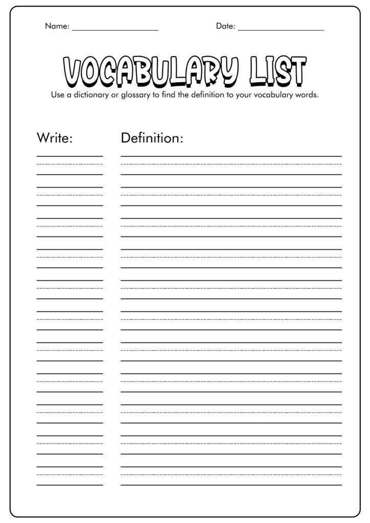 Blank Vocabulary Worksheet Template - Admuscente
