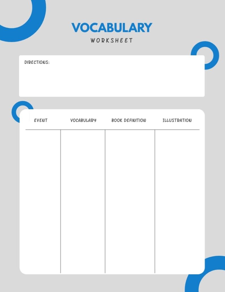 Blank Vocabulary Worksheet Template - Worksheets For Home Learning