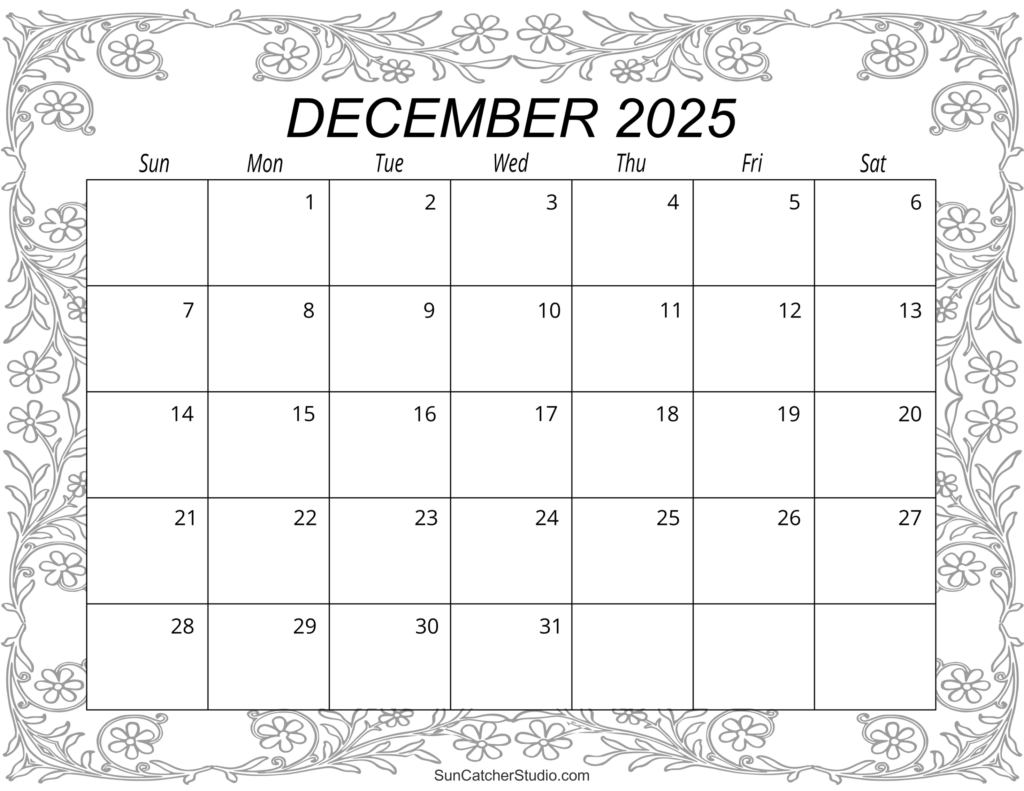Calendar December 2025 Printable Free - Free printable December 2025 monthly calendar with blank spaces for notes