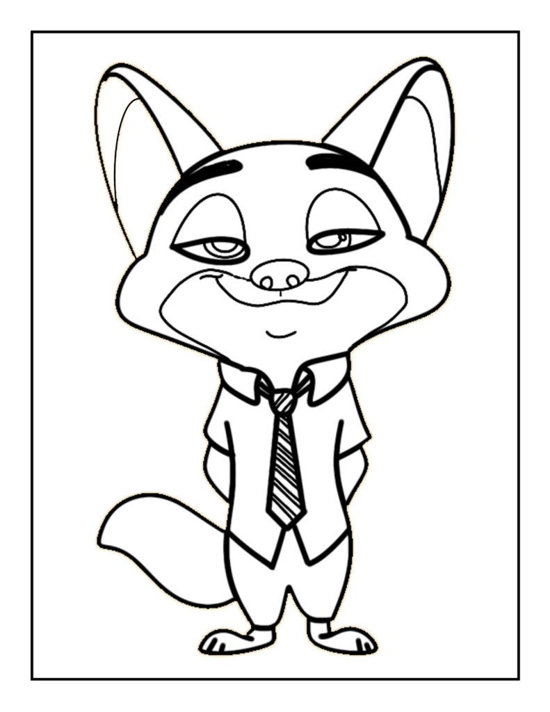 Fun Cartoon Character Coloring Template Printable coloring page of a cartoon fox character ready to be colored