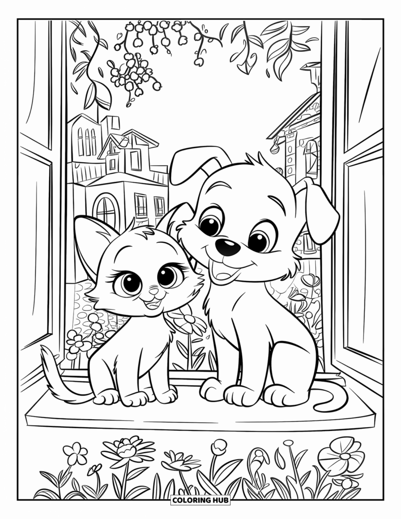 Cat And Dog Coloring Pages For Kids Cat And Dog Coloring Pages For Kids