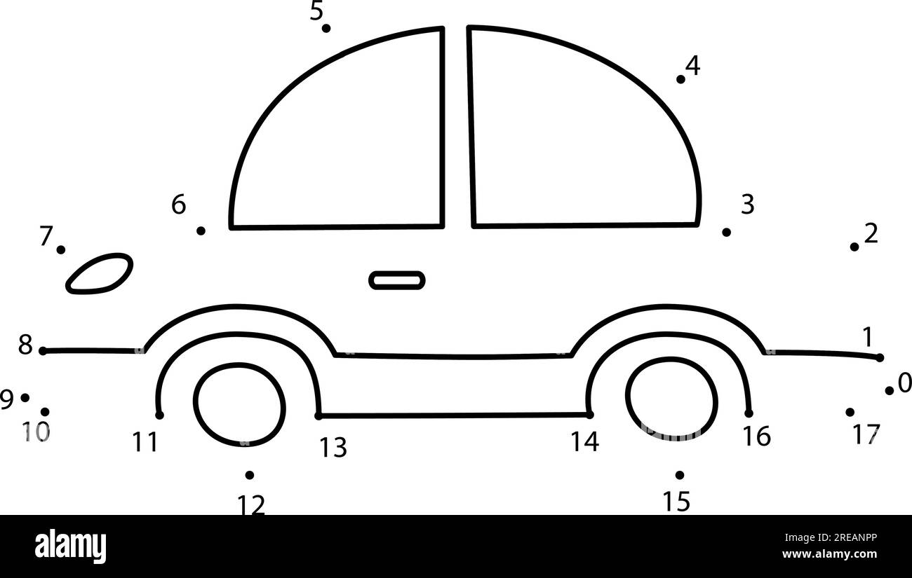 Free Children's Dot To Dots Printables featuring a car for kids to connect the dots