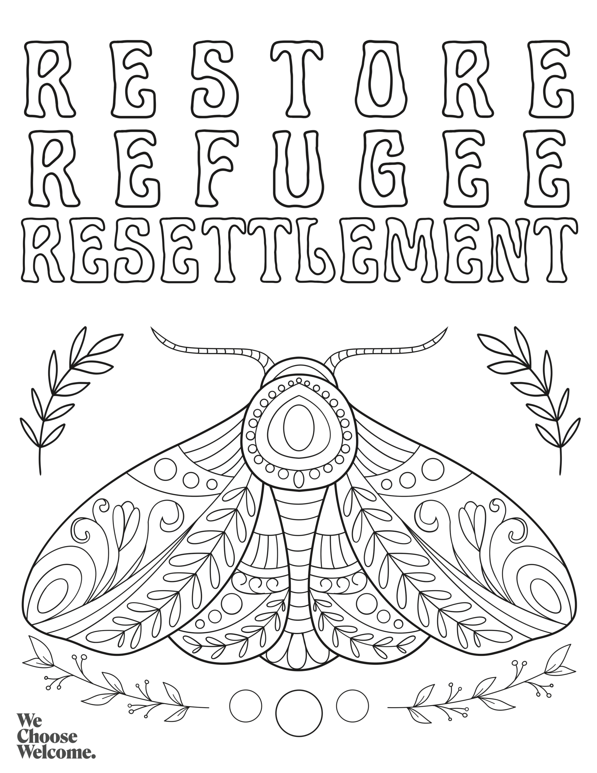 Free printable coloring page featuring a beautifully designed moth and the phrase 'Choose The Right Coloring Page'