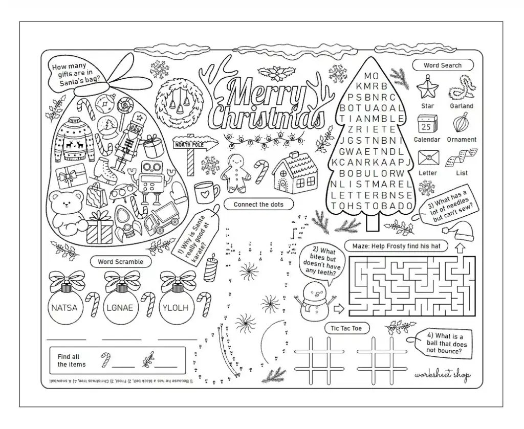 Christmas Activity Sheets For Kids Printable - Printable Free Templates